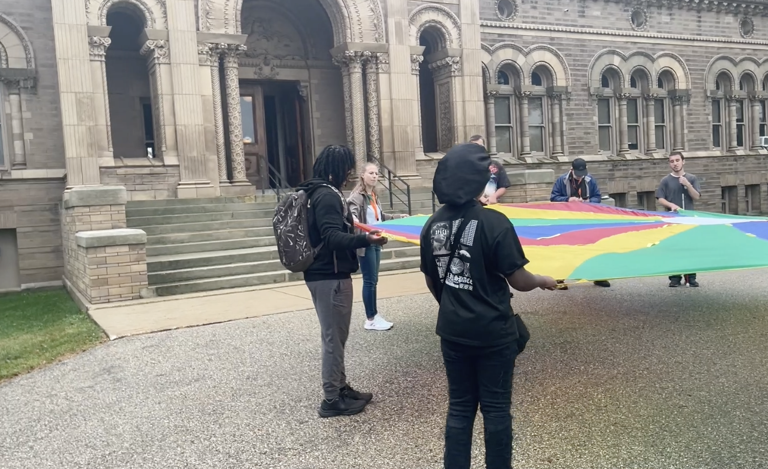 Students outside of Yerkes Observatory