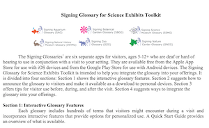 Screenshot of the Signing Glossary for Science Exhibits Toolkit